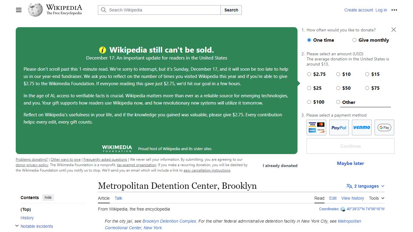 Metropolitan Detention Center, Brooklyn - Wikipedia